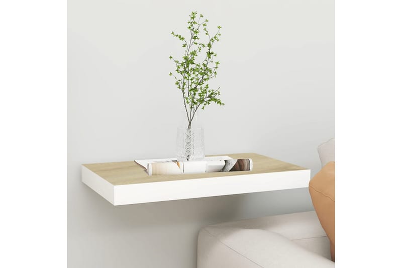 Flytende vegghylle eik og hvit 40x23x3,8 cm MDF - Hvit - Oppbevaring - Hyller - Vegghylle