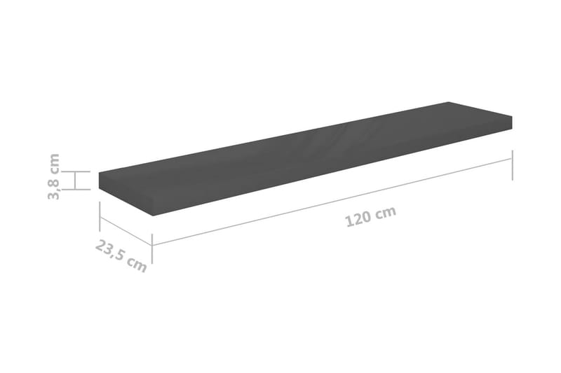 Flytende vegghylle høyglans grå 120x23,5x3,8 cm MDF - Oppbevaring - Hyller - Vegghylle