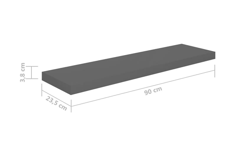 Flytende vegghylle høyglans grå 90x23,5x3,8 cm MDF - Oppbevaring - Hyller - Vegghylle