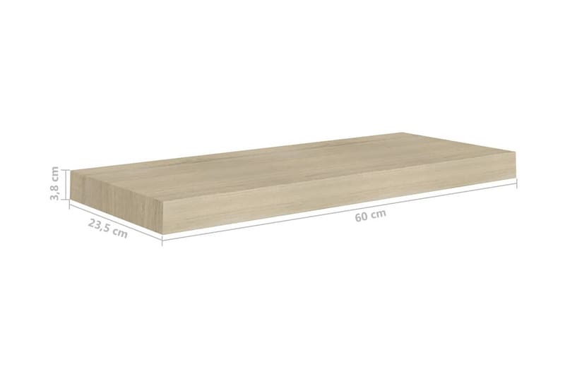 Flytende vegghyller 2 stk eik 60x23,5x3,8 cm MDF - Oppbevaring - Hyller - Vegghylle