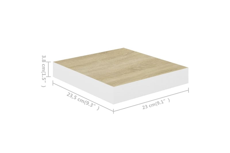 Flytende vegghyller 2 stk eik og hvit 23x23,5x3,8 cm MDF - Hvit - Oppbevaring - Hyller - Vegghylle