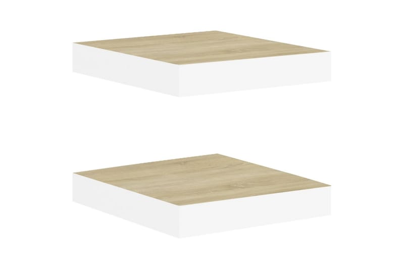 Flytende vegghyller 2 stk eik og hvit 23x23,5x3,8 cm MDF - Hvit - Oppbevaring - Hyller - Vegghylle