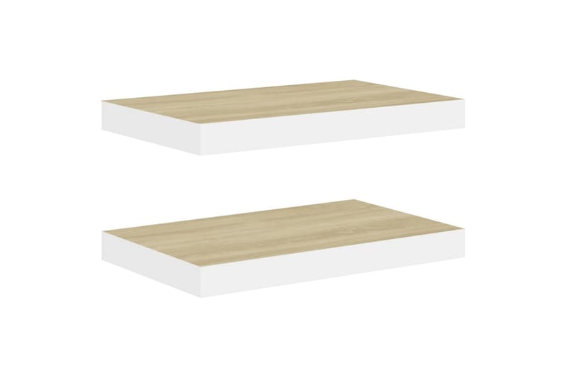 Flytende vegghyller 2 stk eik og hvit 40x23,5x3,8 cm MDF - Hvit - Oppbevaring - Hyller - Vegghylle