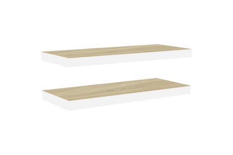 Flytende vegghyller 2 stk eik og hvit 60x23,5x3,8 cm MDF - Hvit - Oppbevaring - Hyller - Vegghylle