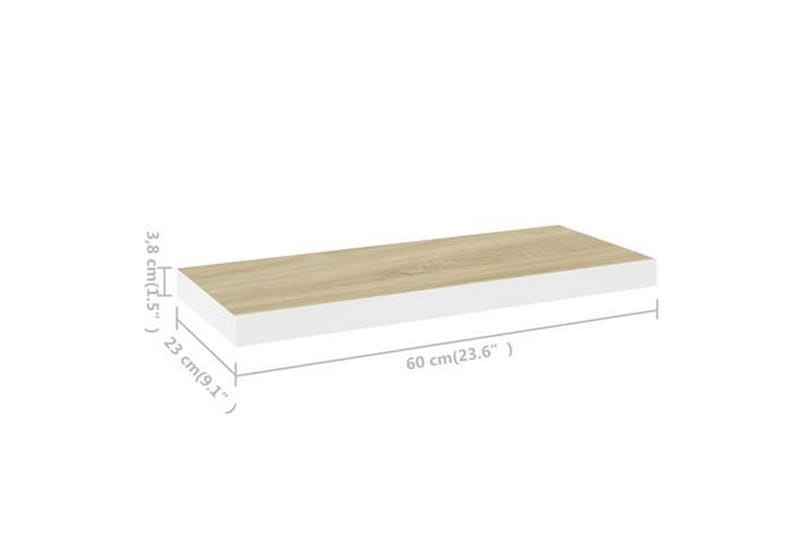 Flytende vegghyller 2 stk eik og hvit 60x23,5x3,8 cm MDF - Hvit - Oppbevaring - Hyller - Vegghylle