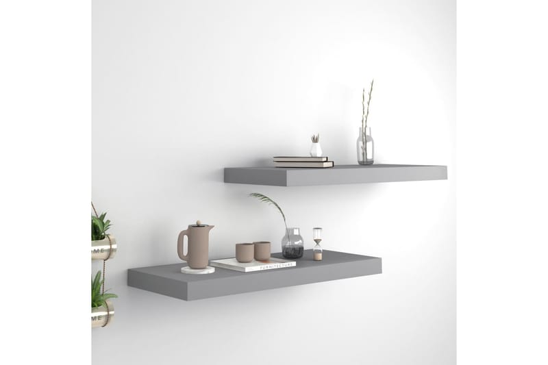 Flytende vegghyller 2 stk grå 60x23,5x3,8 cm MDF - Oppbevaring - Hyller - Vegghylle