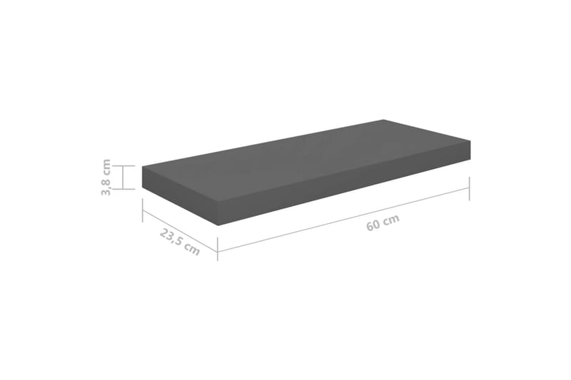 Flytende vegghyller 2 stk høyglans grå 60x23,5x3,8 cm MDF - Oppbevaring - Hyller - Vegghylle