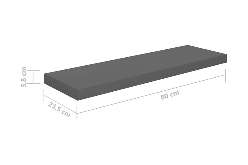 Flytende vegghyller 2 stk høyglans grå 80x23,5x3,8 cm MDF - Oppbevaring - Hyller - Vegghylle