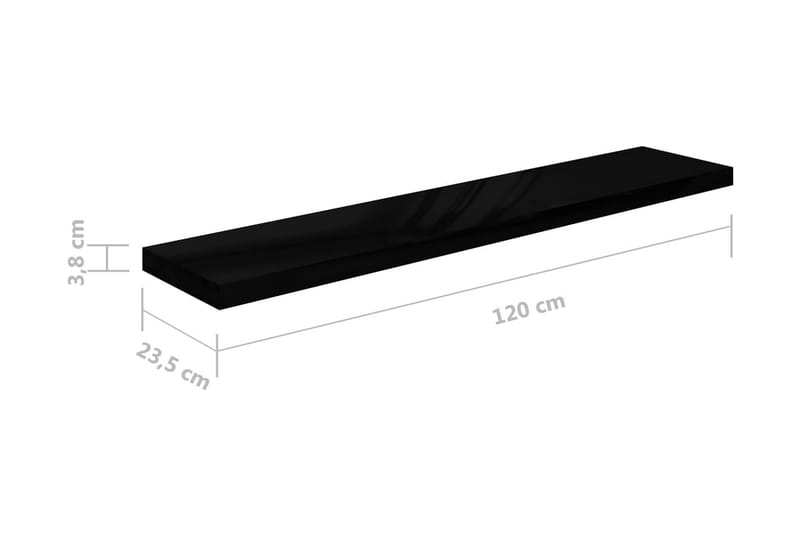 Flytende vegghyller 2 stk høyglans svart 120x23,5x3,8 cm MDF - Oppbevaring - Hyller - Vegghylle