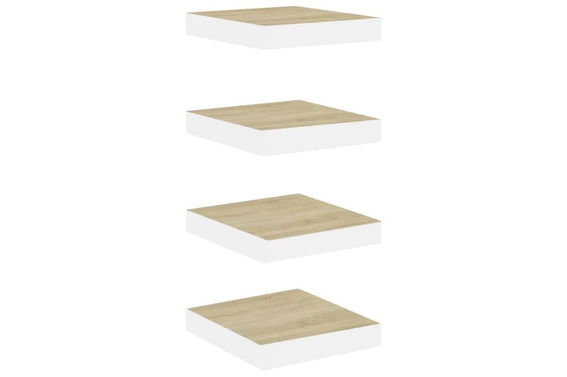 Flytende vegghyller 4 stk eik og hvit 23x23,5x3,8 cm MDF - Hvit - Oppbevaring - Hyller - Vegghylle