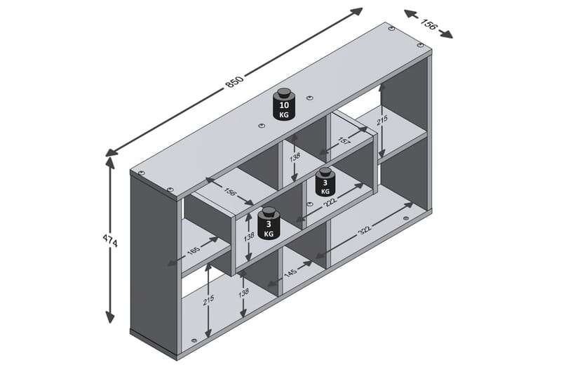 FMD Veggmontert hylle med 8 rom rektangulr skrått hvit - Oppbevaring - Hyller - Vegghylle