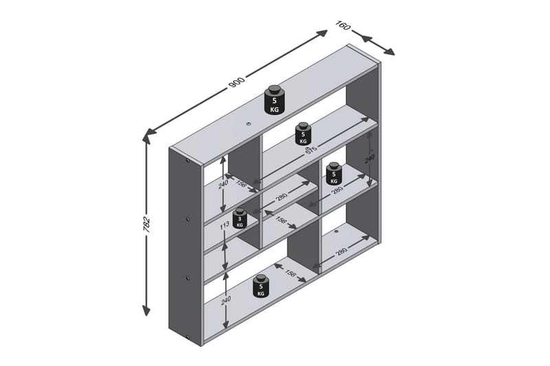 FMD Veggmontert hylle med 9 rom betonggrå - Oppbevaring - Hyller - Vegghylle