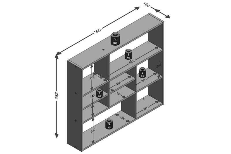 FMD Veggmontert hylle med 9 rom eik - Oppbevaring - Hyller - Vegghylle