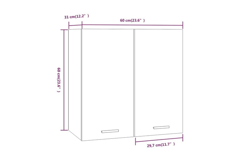 Hengende skap brun eik 60x31x60 cm konstruert tre - Brun - Oppbevaring - Hyller - Vegghylle