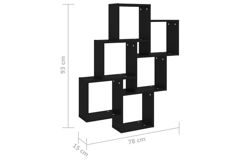 Kubeformet vegghylle svart 78x15x93 cm sponplate - Svart - Oppbevaring - Hyller - Vegghylle