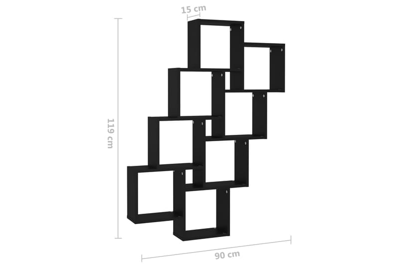 Kubeformet vegghylle svart 90x15x119 cm sponplate - Svart - Oppbevaring - Hyller - Vegghylle