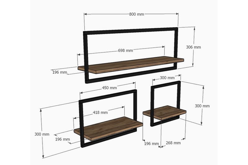 Muroran Vegghylle 80x20 cm 3 Hyller - Brun - Oppbevaring - Hyller - Vegghylle