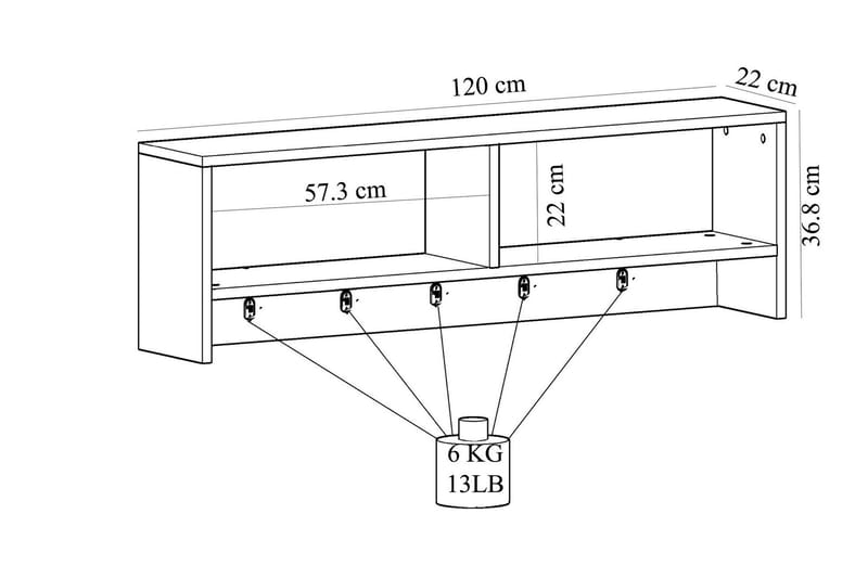 Rinorea Veggkrok 120x36,8 cm - Antrasitt - Oppbevaring - Hyller - Vegghylle