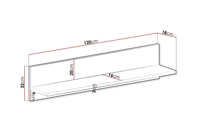 Rosehall Vegghylle 120x18 cm - Svart - Oppbevaring - Hyller - Vegghylle