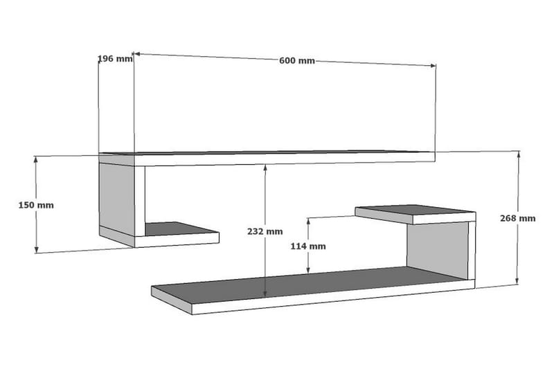 Sergoit Vegghylle 60x20 cm 4 Hyller - Hvit - Oppbevaring - Hyller - Vegghylle