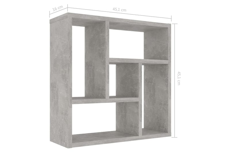 Vegghylle betonggrå 45,1x16x45,1 cm sponplate - Oppbevaring - Hyller - Vegghylle