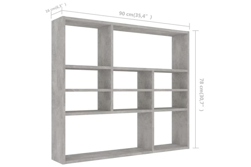 Vegghylle betonggrå 90x16x78 cm sponplate - Oppbevaring - Hyller - Vegghylle