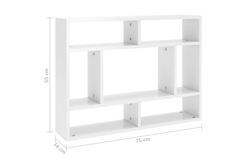 Vegghylle høyglans hvit 75x16x55 cm sponplate - Hvit - Oppbevaring - Hyller - Vegghylle