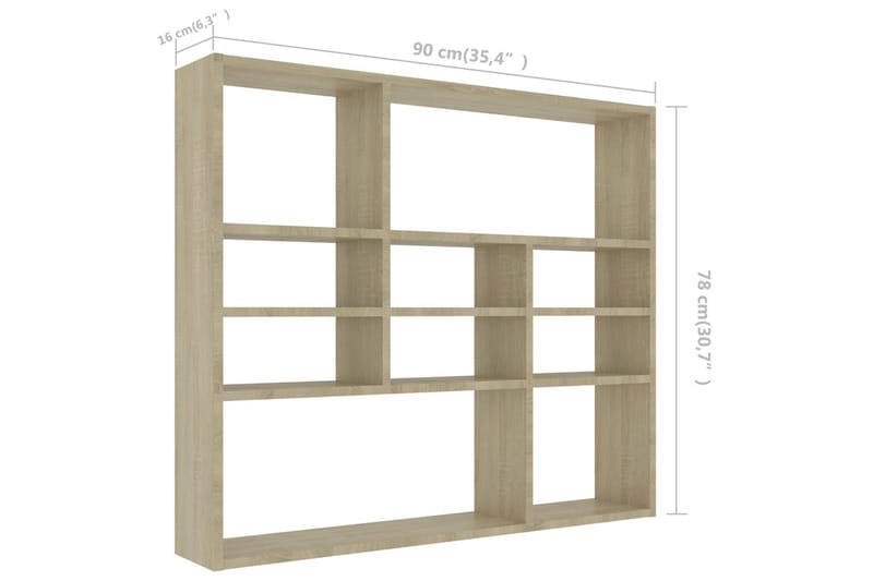 Vegghylle sonoma eik 90x16x78 cm sponplate - Oppbevaring - Hyller - Vegghylle