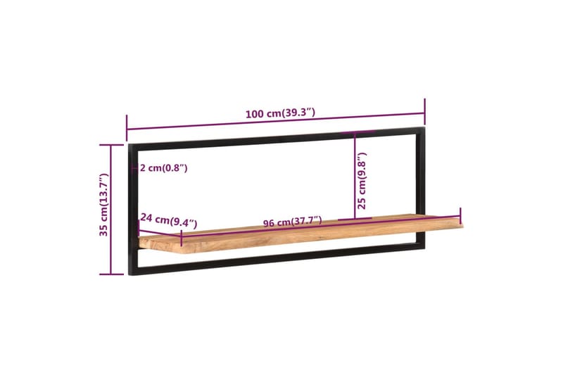 Vegghyller 2 stk 100x24x35 cm heltre akasie og stål - Brun - Oppbevaring - Hyller - Vegghylle