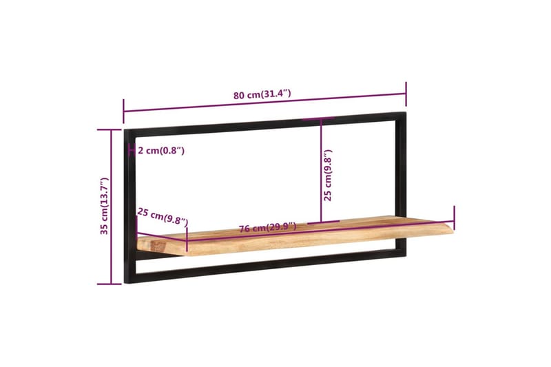 Vegghyller 2 stk 80x25x35 cm heltre akasie og stål - Brun - Oppbevaring - Hyller - Vegghylle