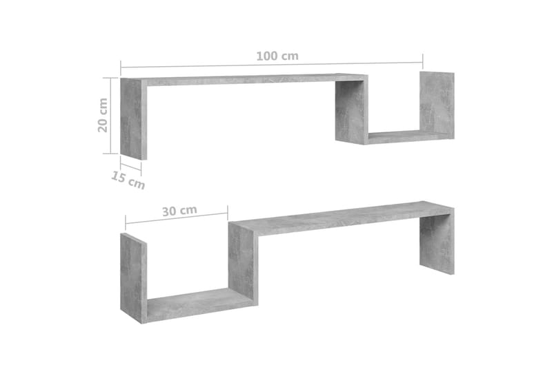 Vegghyller 2 stk betonggrå 100x15x20 cm sponplate - Grå - Oppbevaring - Hyller - Vegghylle