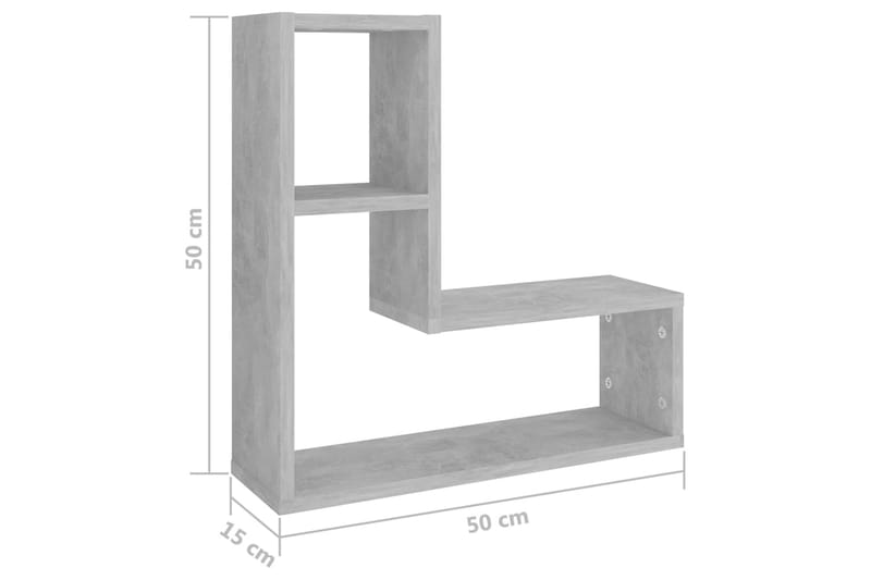 Vegghyller 2 stk betonggrå 50x15x50 cm sponplate - Grå - Oppbevaring - Hyller - Vegghylle