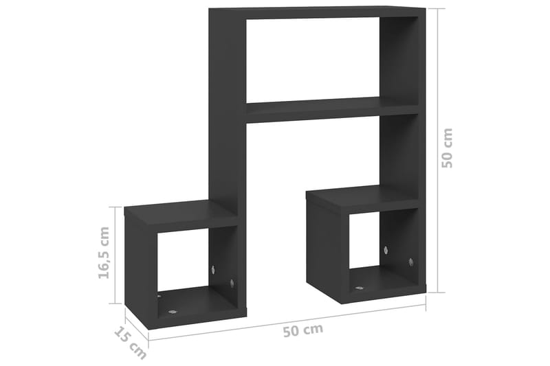 Vegghyller 2 stk grå 50x15x50 cm sponplate - Grå - Oppbevaring - Hyller - Vegghylle