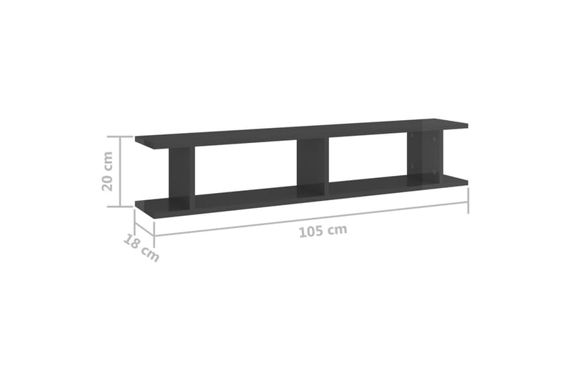 Vegghyller 2 stk høyglans grå 105x18x20 cm sponplate - Grå - Oppbevaring - Hyller - Vegghylle