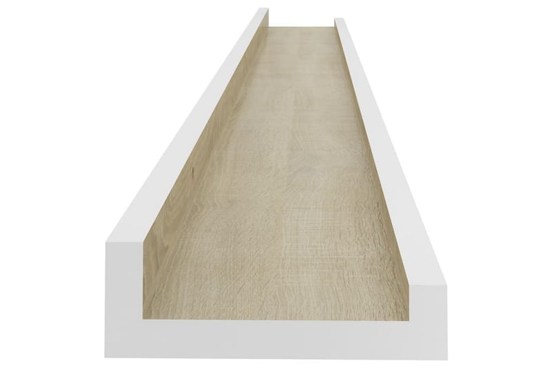 Vegghyller 2 stk hvit og sonoma eik 100x9x3 cm - Hvit - Oppbevaring - Hyller - Vegghylle