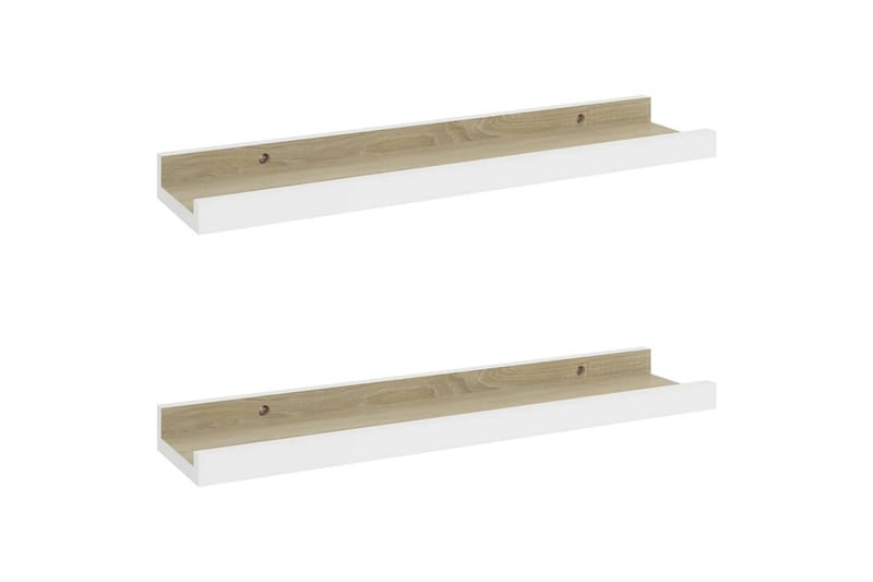 Vegghyller 2 stk hvit og sonoma eik 40x9x3 cm - Hvit - Oppbevaring - Hyller - Vegghylle