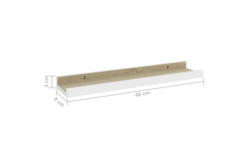 Vegghyller 2 stk hvit og sonoma eik 40x9x3 cm - Hvit - Oppbevaring - Hyller - Vegghylle