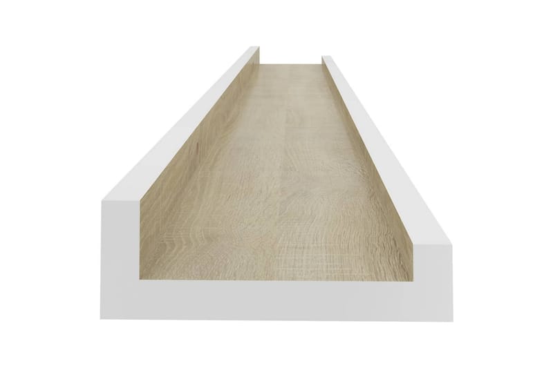 Vegghyller 2 stk hvit og sonoma eik 80x9x3 cm - Hvit - Oppbevaring - Hyller - Vegghylle