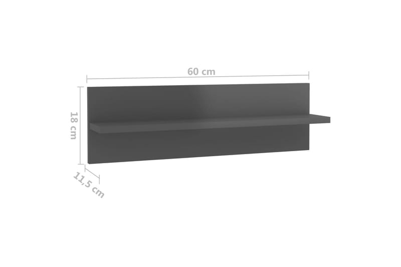 Vegghyller 4 stk høyglans grå 60x11,5x18 cm sponplate - Grå - Oppbevaring - Hyller - Vegghylle