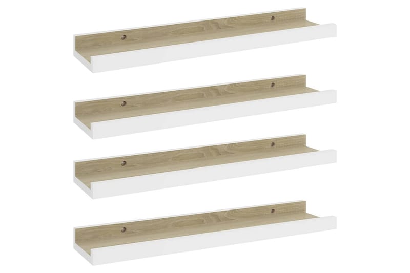 Vegghyller 4 stk hvit og sonoma eik 40x9x3 cm - Hvit - Oppbevaring - Hyller - Vegghylle