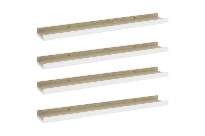 Vegghyller 4 stk hvit og sonoma eik 60x9x3 cm - Hvit - Oppbevaring - Hyller - Vegghylle