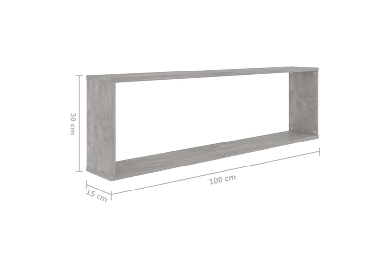 Vegghyller kubeformet 2 stk betonggrå 100x15x30 cm sponplate - Grå - Oppbevaring - Hyller - Vegghylle