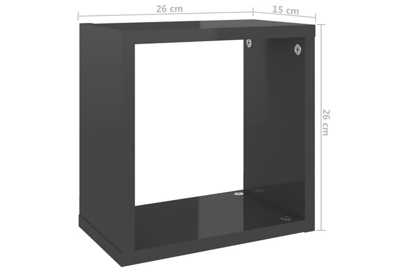 Vegghyller kubeformet 2 stk høyglans grå 26x15x26 cm - Grå - Oppbevaring - Hyller - Vegghylle