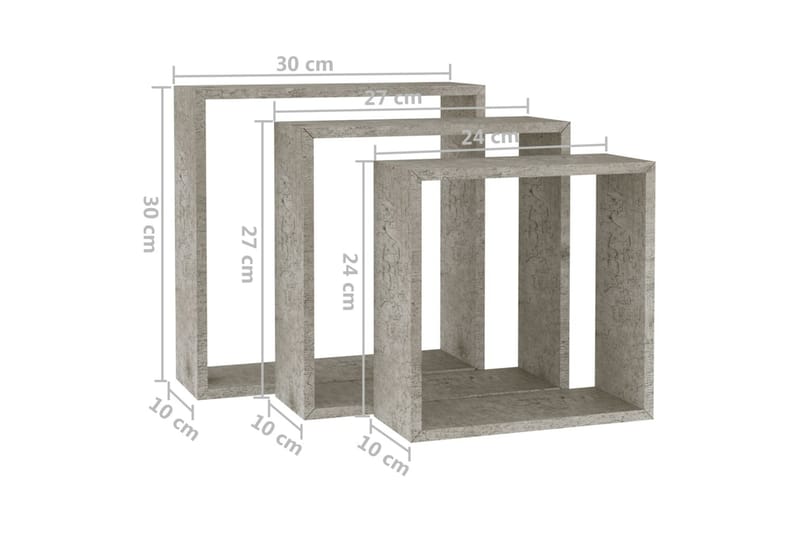 Vegghyller kubeformet 3 stk betonggrå - Grå - Oppbevaring - Hyller - Vegghylle