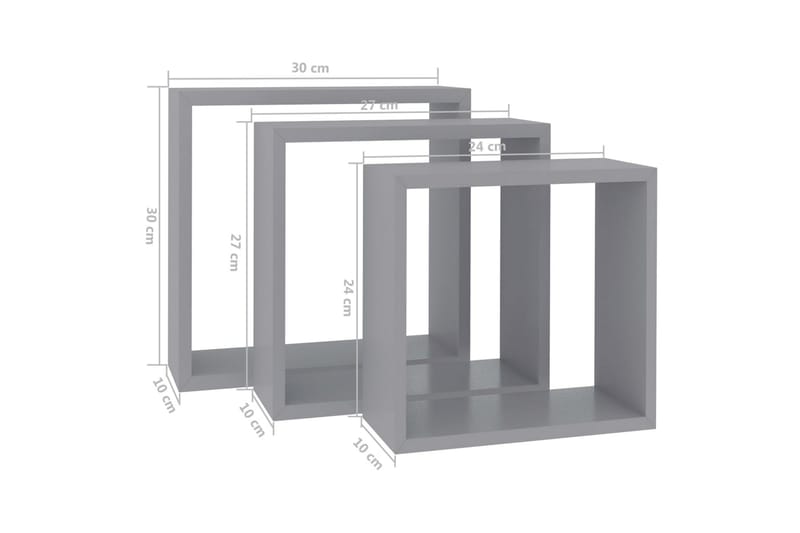 Vegghyller kubeformet 3 stk MDF grå - Grå - Oppbevaring - Hyller - Vegghylle