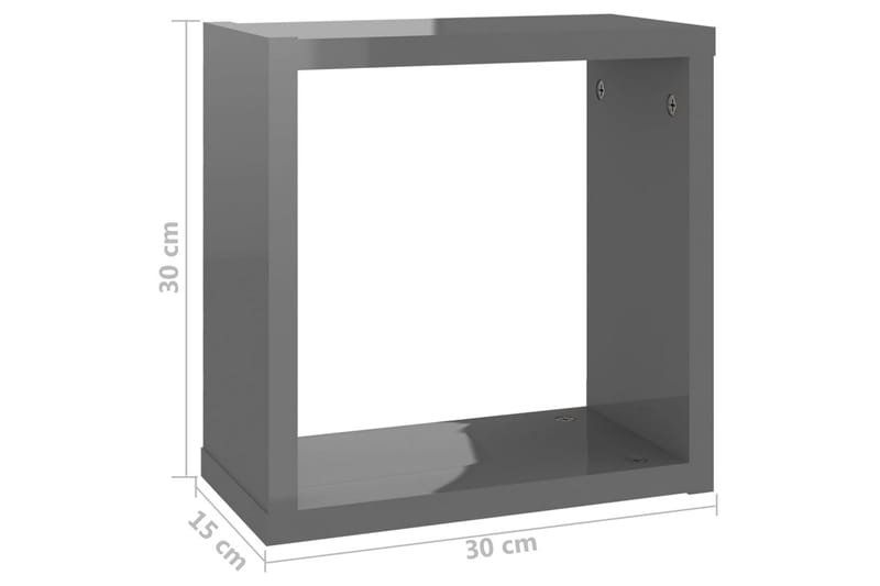 Vegghyller kubeformet 4 stk høyglans grå 30x15x30 cm - Grå - Oppbevaring - Hyller - Vegghylle