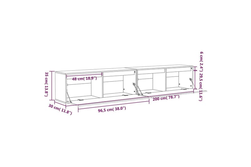 Veggskap 2 stk 100x30x35 cm heltre furu - Brun - Oppbevaring - Hyller - Vegghylle