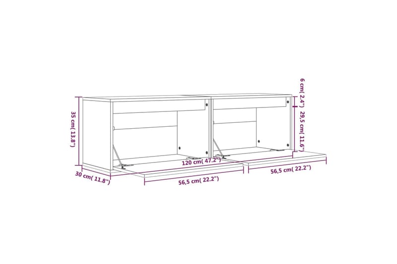 Veggskap 2 stk 60x30x35 cm heltre furu - Brun - Oppbevaring - Hyller - Vegghylle