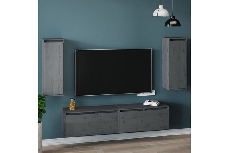 Veggskap 2 stk grå 30x30x80 cm heltre furu - Grå - Oppbevaring - Hyller - Vegghylle