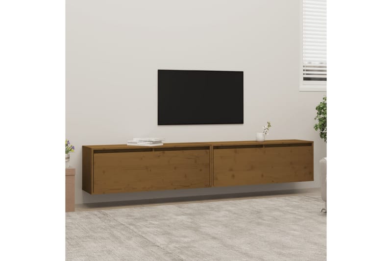 Veggskap 2 stk honningbrun 100x30x35 cm heltre furu - Brun - Oppbevaring - Hyller - Vegghylle